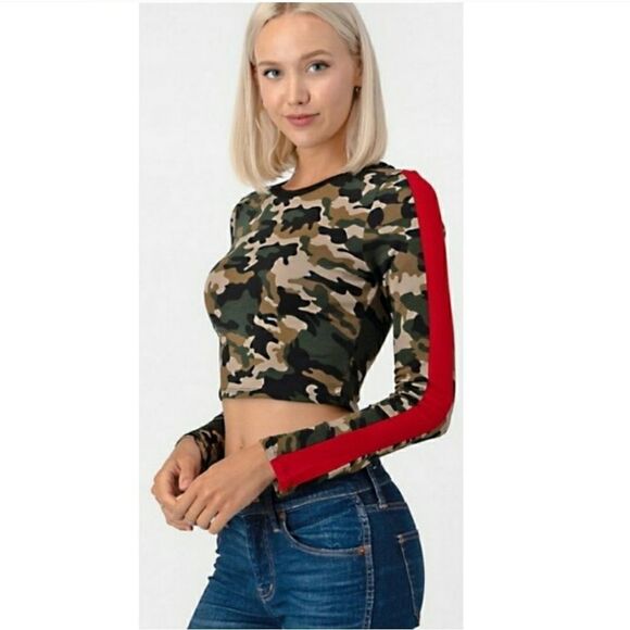 CREW NECK CROP CAMO TOP - Picture 3 of 9